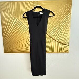Aritzia Babaton Black Wrap-Tie V-Neck Midi Dress